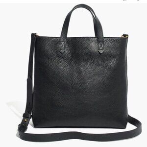 Madewell Zip Top Transport Black Leather Tote Crossbody Bag